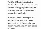 WHO chief: 'Test, test, test' for coronavirus...
